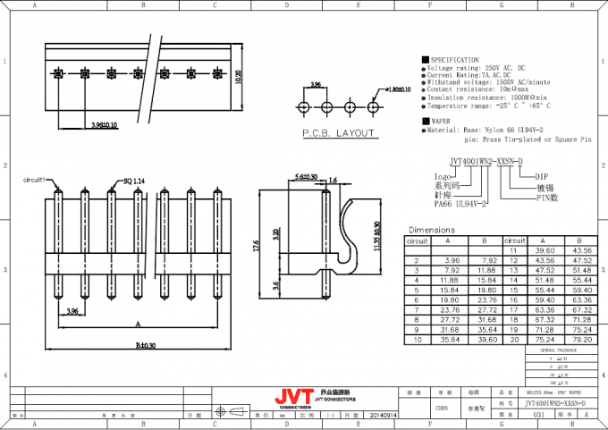 κάθετος συνδετήρας επιγραφών PCB τύπων ΕΜΒΥΘΙΣΗΣ πισσών 3.96mm με το νάυλον υλικό 66